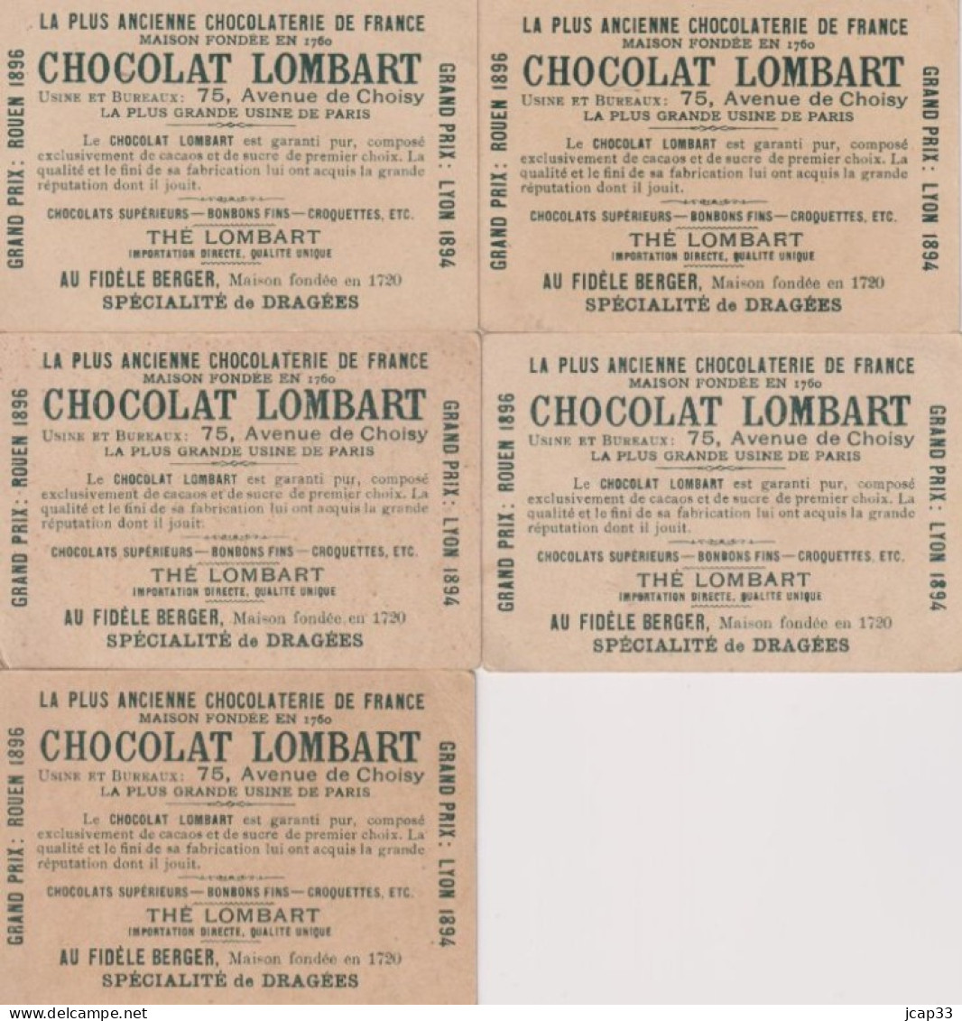 CHOCOLAT LOMBART  -  LOT DE 5 CHROMOS  -  EXPOSITION UNIVERSELLE 1900  - - Lombart