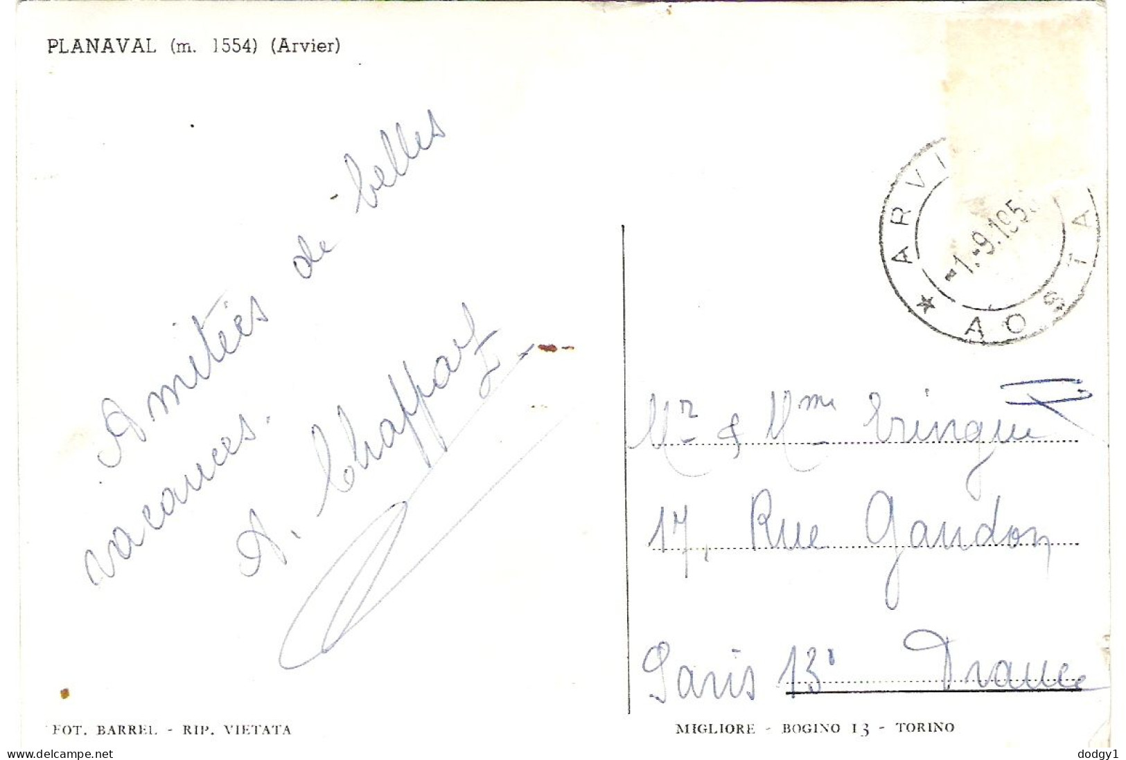 PLANAVAL, VAL D'AOSTA, ITALY. Circa 1958 USED POSTCARD Ms7 - Andere & Zonder Classificatie
