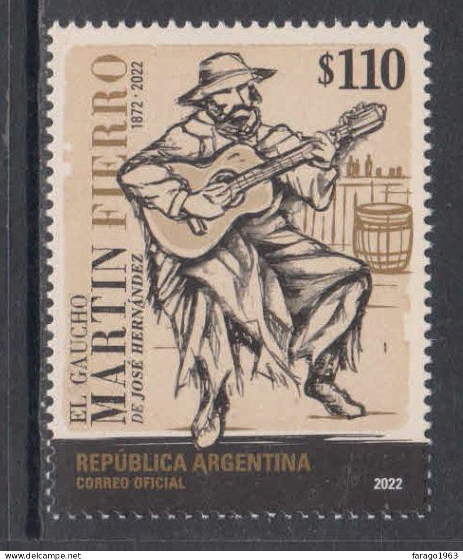 2022 Argentina El Gaucho Martin Fierro Music Guitars  Complete Set Of 1 MNH - Unused Stamps