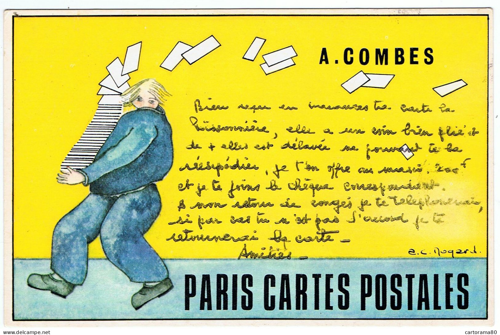 Carte Publicitaire, " Paris Cartes Postales "  / A. Combes / Ill. Mogard ( Style Folon ) - Folon