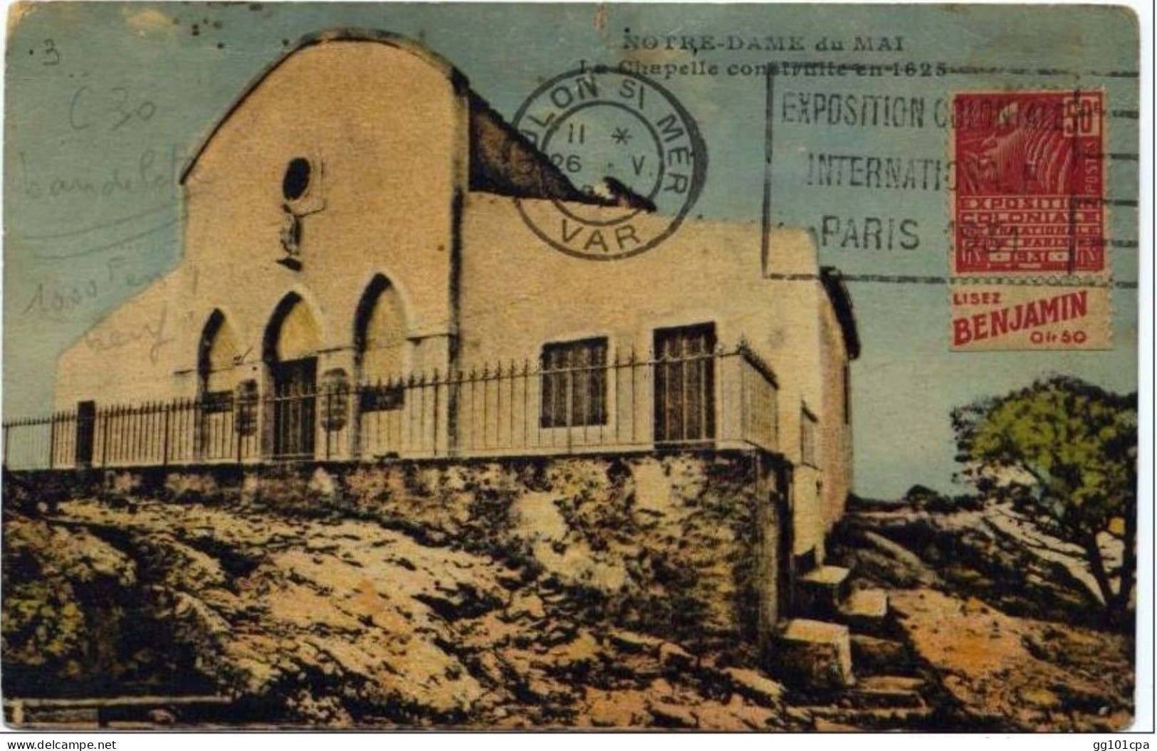 Flamme "exposition Coloniale Paris 1931" De Toulon Timbre Concordant Bandelette Benjamin - Paiement Par MANGOPAY - Mechanical Postmarks (Advertisement)