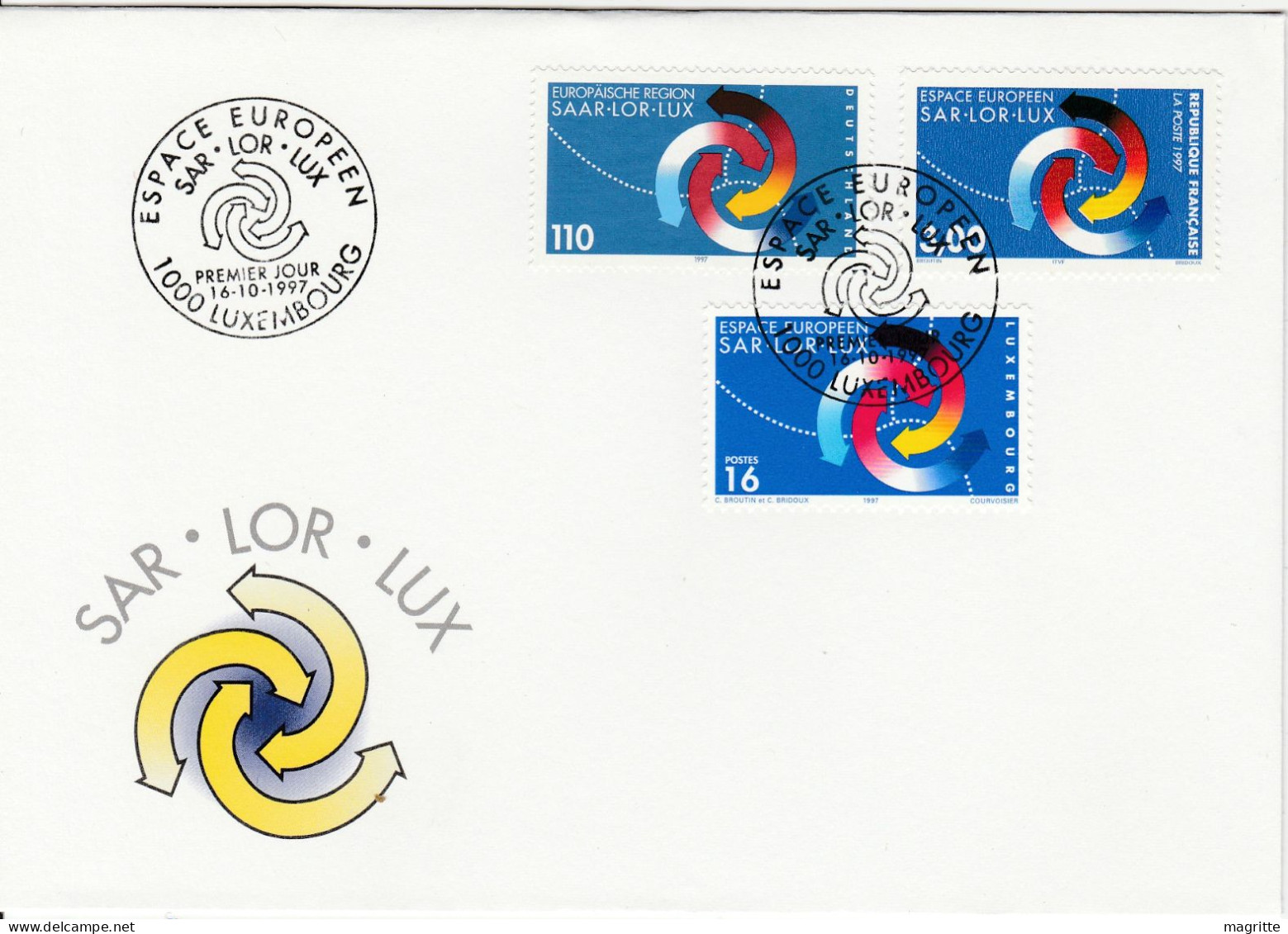 France Allemagne Luxembourg 1997 FDC Mixte Emission Commune Sar-Lor-Lux Germany Luxembourg Saar Lor Lux Joint Issue - Emisiones Comunes