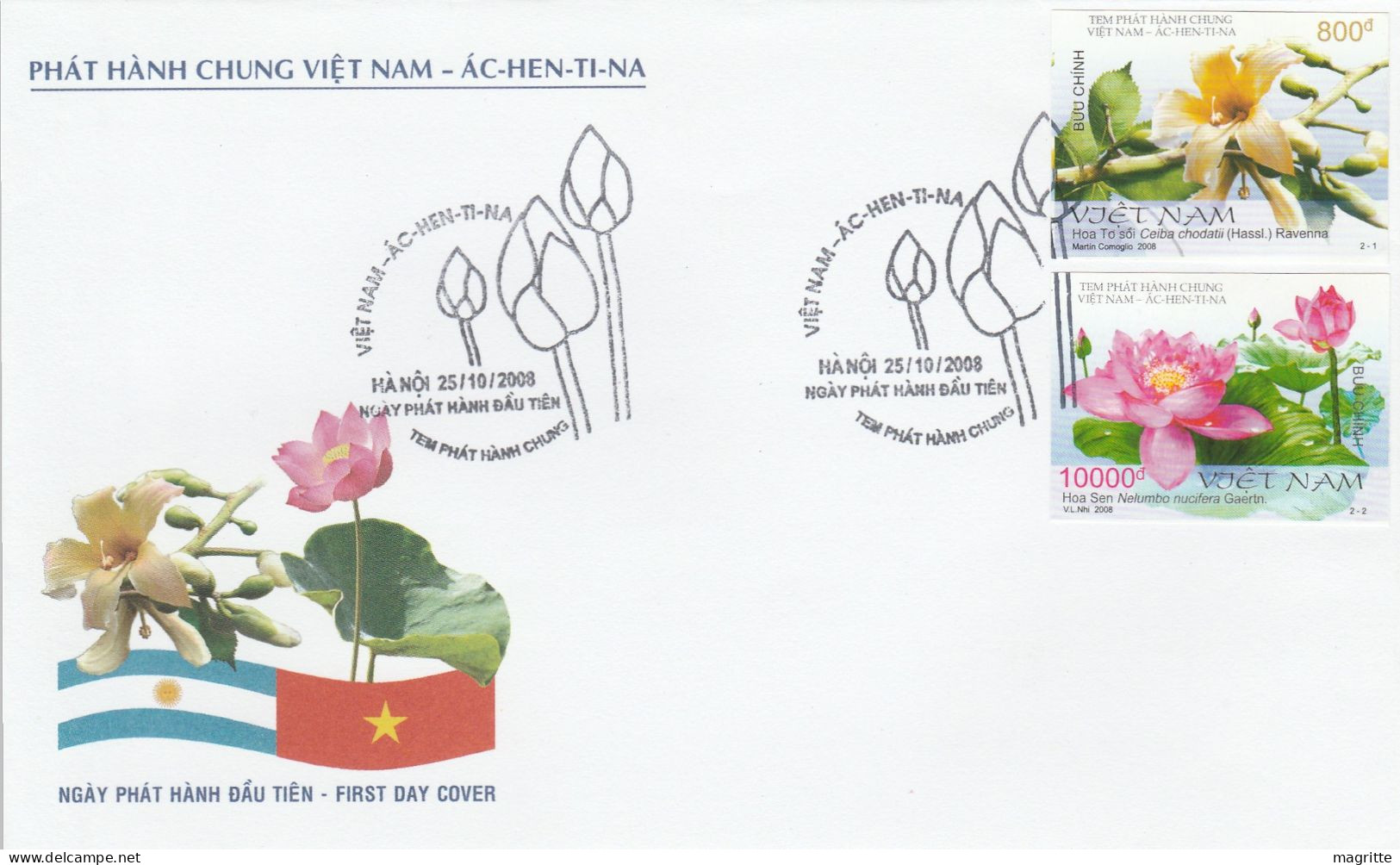 Vietnam 2008 FDC Non Dentelé Fleurs Lotus Emission Commune  Argentine Viet Nam FDC Imperf Flowers Joint Issue Argentina - Emissioni Congiunte