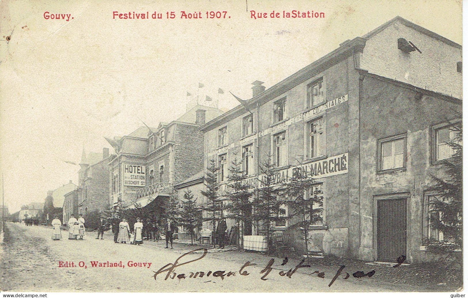 Gouvy Rue De La Station  Festival Du 15 Aout 1907 Au Vrai Bon Marché  Animation  - Gouvy
