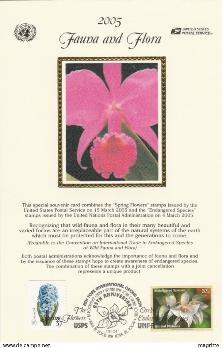 Usa Nations Unies 2005 Carte Mixte Orchid Show Orchidée Orchidées United Nations UN Usa Orchid Orchids Mixed Card - Emissioni Congiunte