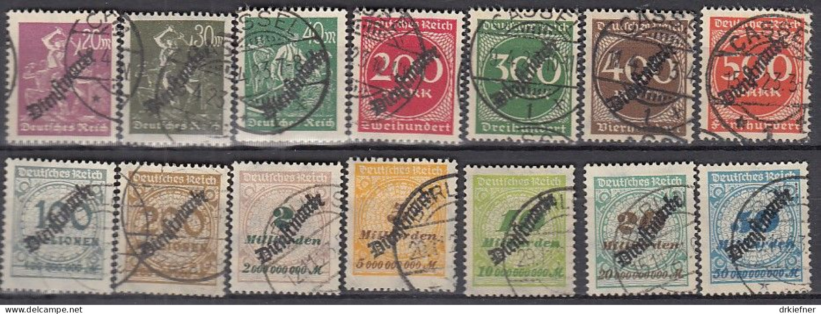 DR  Dienst 75-88, Gestempelt, Nicht Geprüft, Stempel Meist Falsch, 6x HT, Mit Schlangenförmigem Aufdruck, 1921 - Dienstmarken