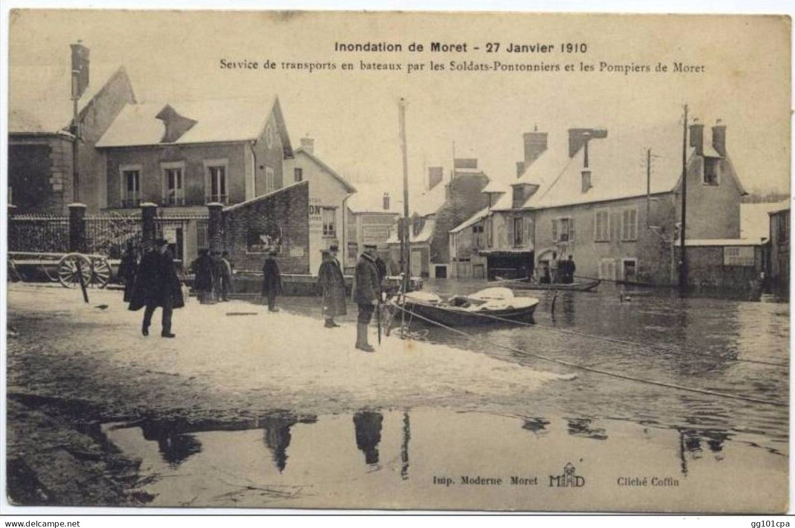 77 Moret - Inondation De 1910 - Service De Transports En Bateaux Par Les Pontonniers Et Pompiers - Paiement Par MANGOPAY - Moret Sur Loing