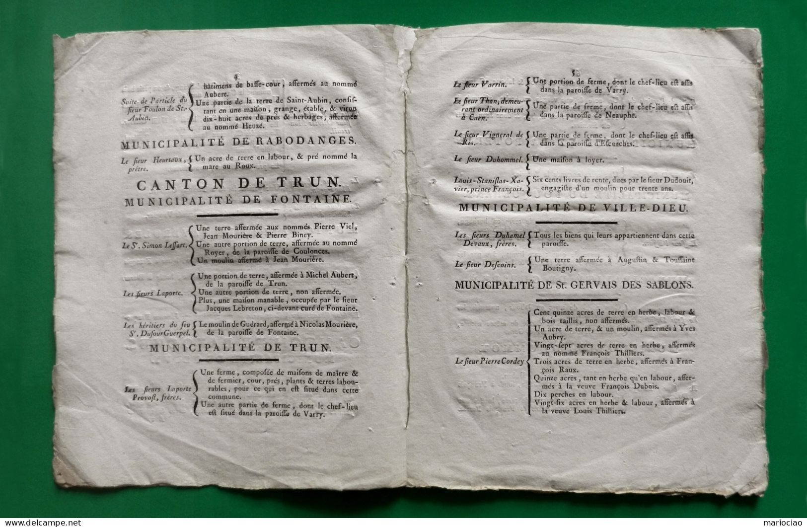 D-FR Révolution 1792 EMIGRES Liste Biens Situés Dans Le Territoire Du Département De L'Orne. Argentan Etc... - Documents Historiques