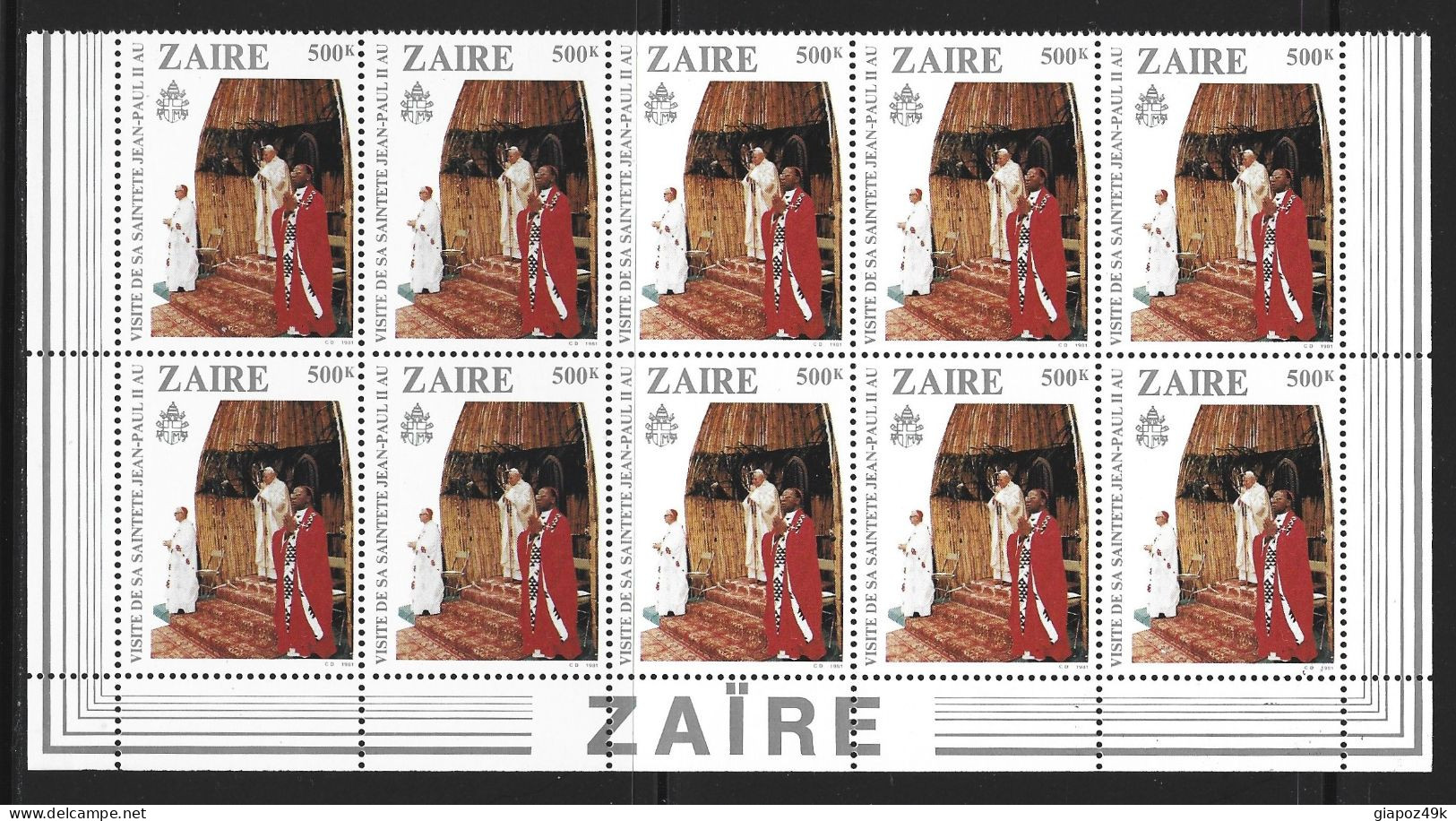 ● ZAIRE CONGO 1981 ֍ PAPA JEAN PAUL II ● Giovanni Paolo II ● BLOCCHI di 10 valori ● serie completa ● cat. 130 € ● X ●