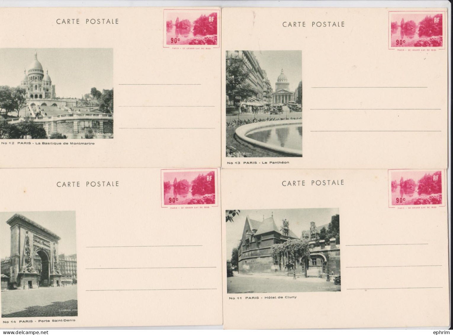 France Entier Postal Neuf Illustré Carte Postale Paris 90c Rouge Lot De 4 Cartes Entiers à Types Spéciaux Grand Lac - Standard- Und TSC-AK (vor 1995)