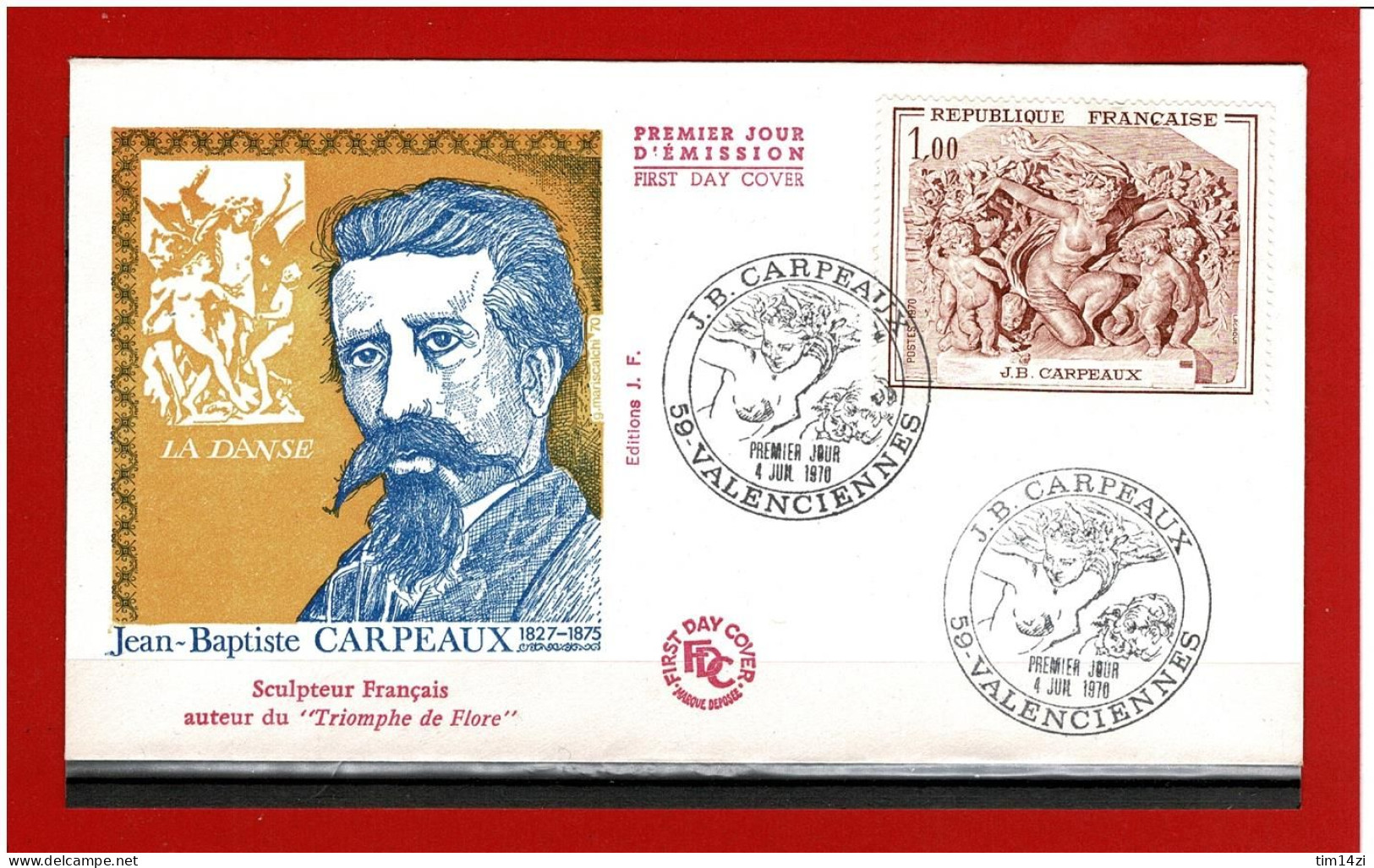 F.D.C - 1970 - N° 1641 - ENVELOPPE PREMIER JOUR -4 JUILLET 1970- VALENCIENNES - Jean Baptiste CARPEAUX  -  COTE : 4.50 € - 1970-1979