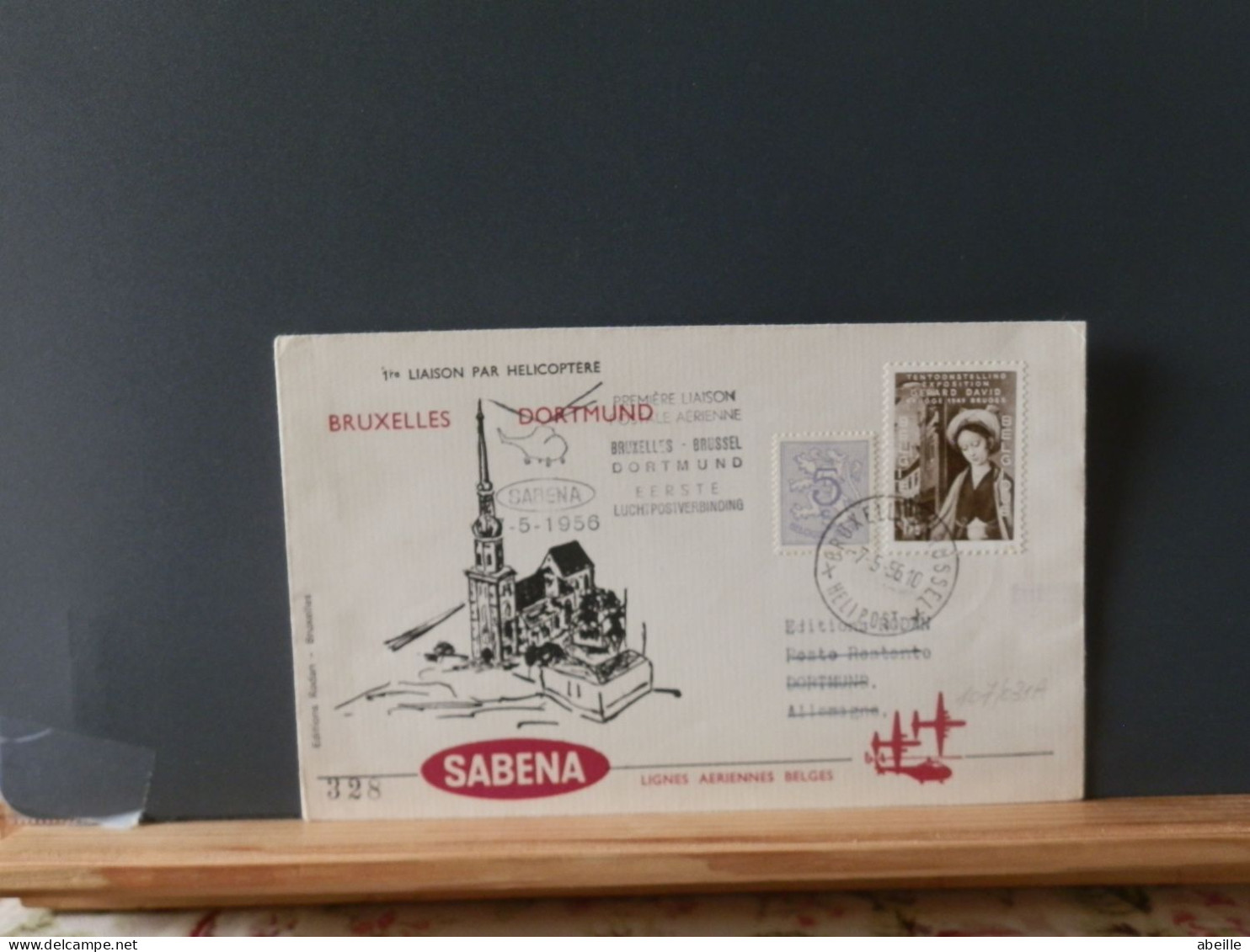 107/031A  DOC. SABENA  1° VOL HELI  DORTMUND  1956 - Lettres & Documents