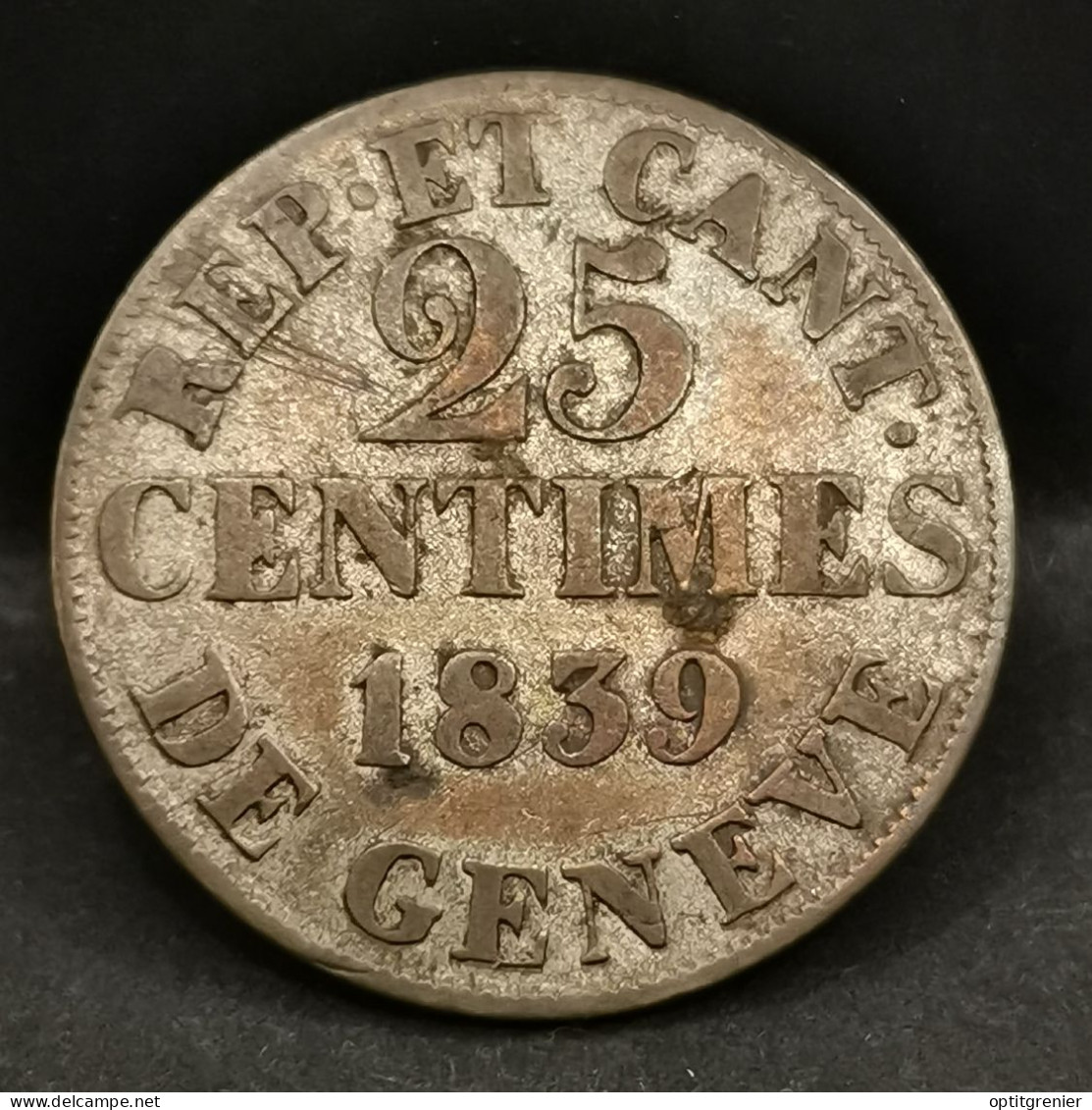 25 CENTIMES 1839 BILLON ARGENT CANTON DE GENEVE SUISSE / SWITZERLAND - Monnaies Cantonales