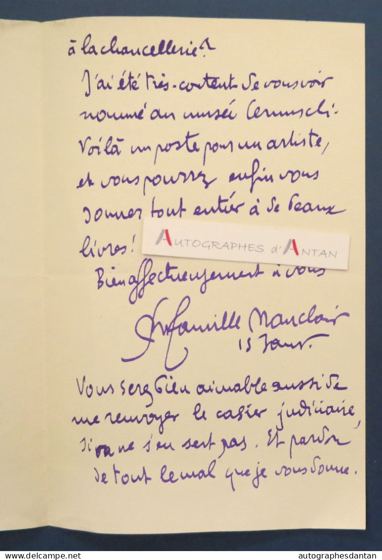 ● L.A.S Camille MAUCLAIR écrivain Poète - Châteauneuf Grasse - Chancellerie Légion D'Honneur - Musée Cernuschi - Lettre - Writers