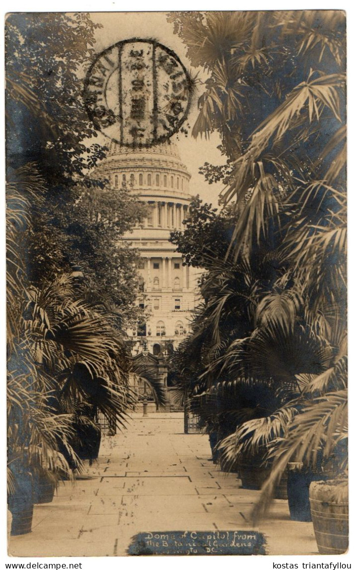1.2.2 U.S.A., WASHINGTON D.C., DOME OF CAPITOL FROM THE BOTANICAL BURDENS, 1910, POSTCARD - Washington DC