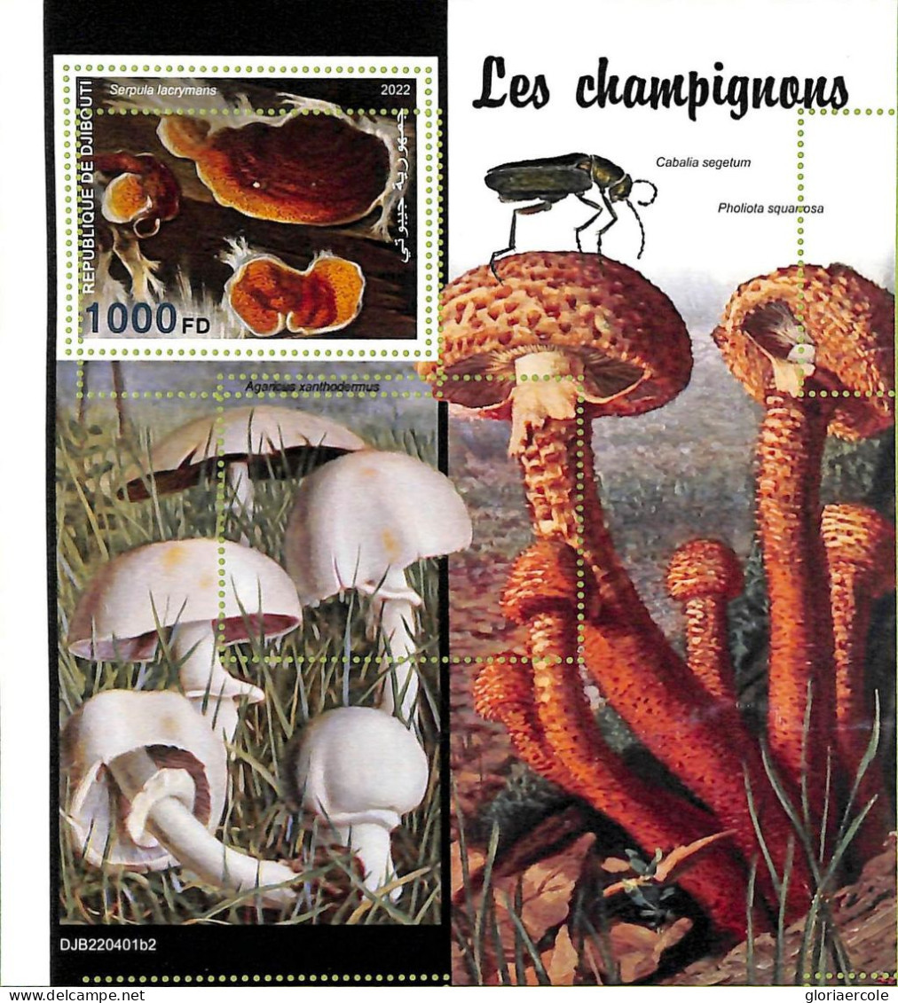 A7524 - DJIBOUTI - ERROR MISPERF Stamp Sheet - 2022 - Mushrooms - Champignons