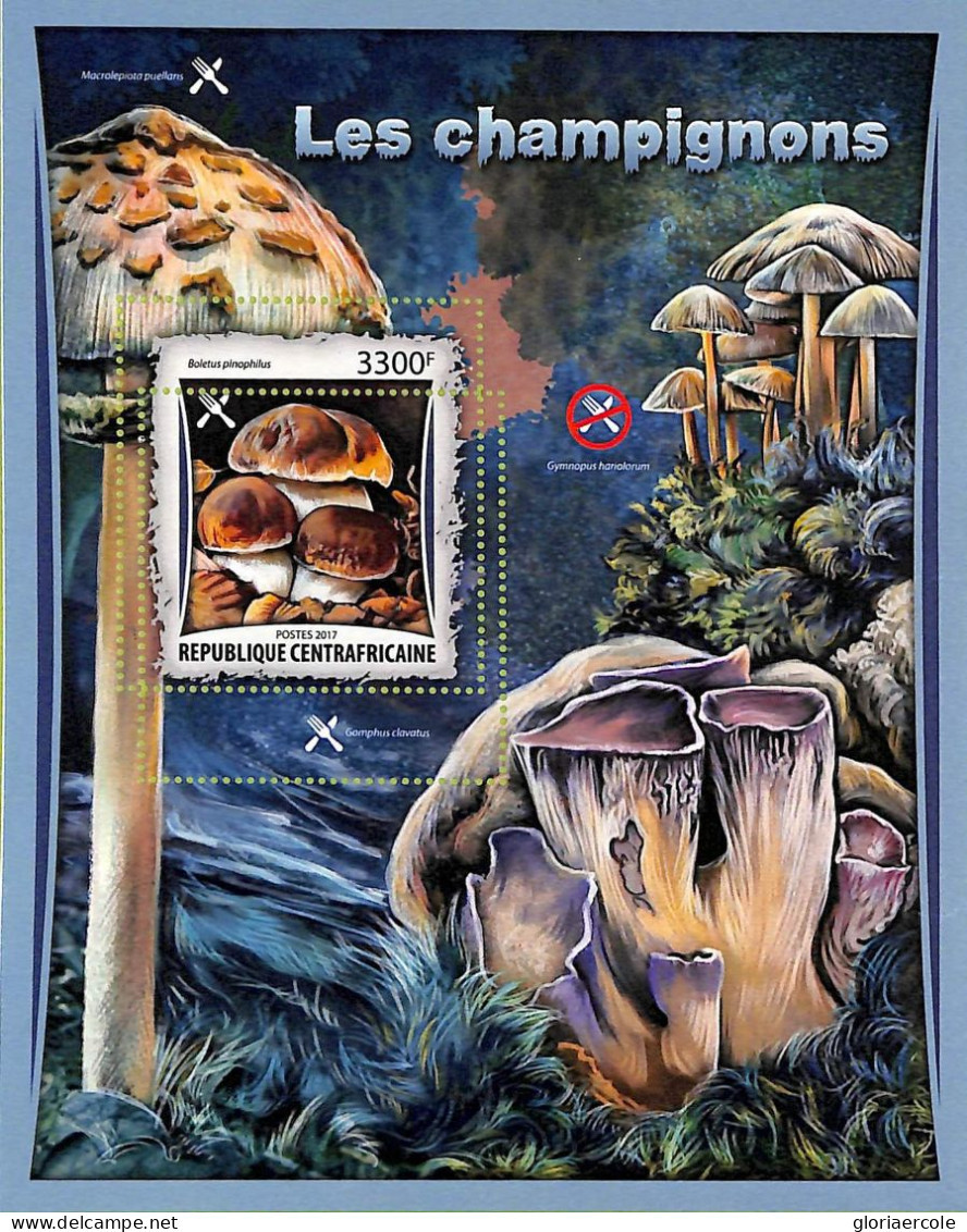 A7396 - CENTRAFRICAINE - ERROR MISPERF Stamp Sheet - 2017 Mushrooms - Champignons