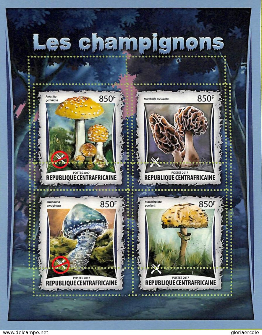 A7395 - CENTRAFRICAINE - ERROR MISPERF Stamp Sheet - 2017 Mushrooms - Champignons
