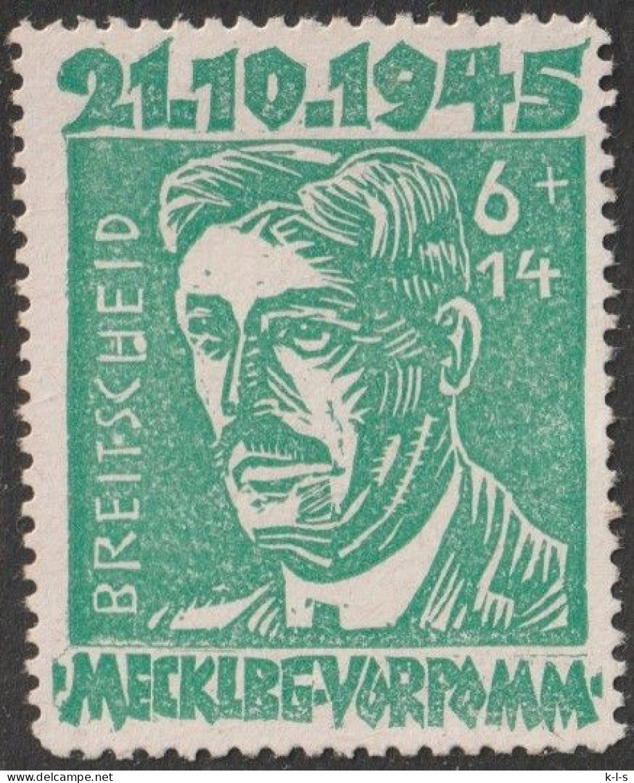 SBZ- Mecklenburg-Vorpommern: 1945, Plattenfehler: Mi. Nr. 20 I, Opfer Des Faschismus, 6+14 Pfg. R. Breitscheid,  */MH - Usados
