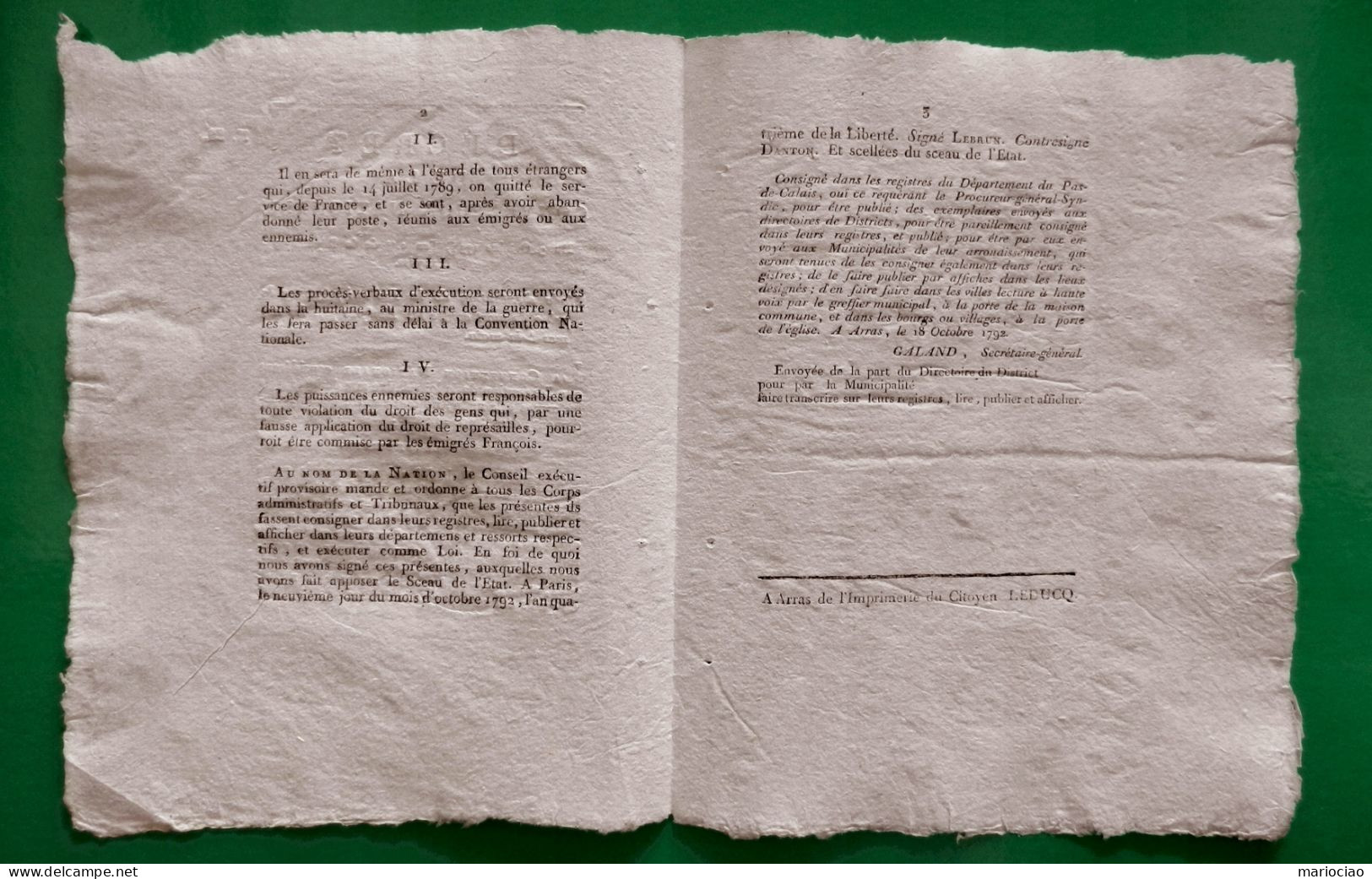 D-FR Révolution 1792 PEINE DE MORT Contre Les Emigrés Pris Les Armes à La Main - Documents Historiques