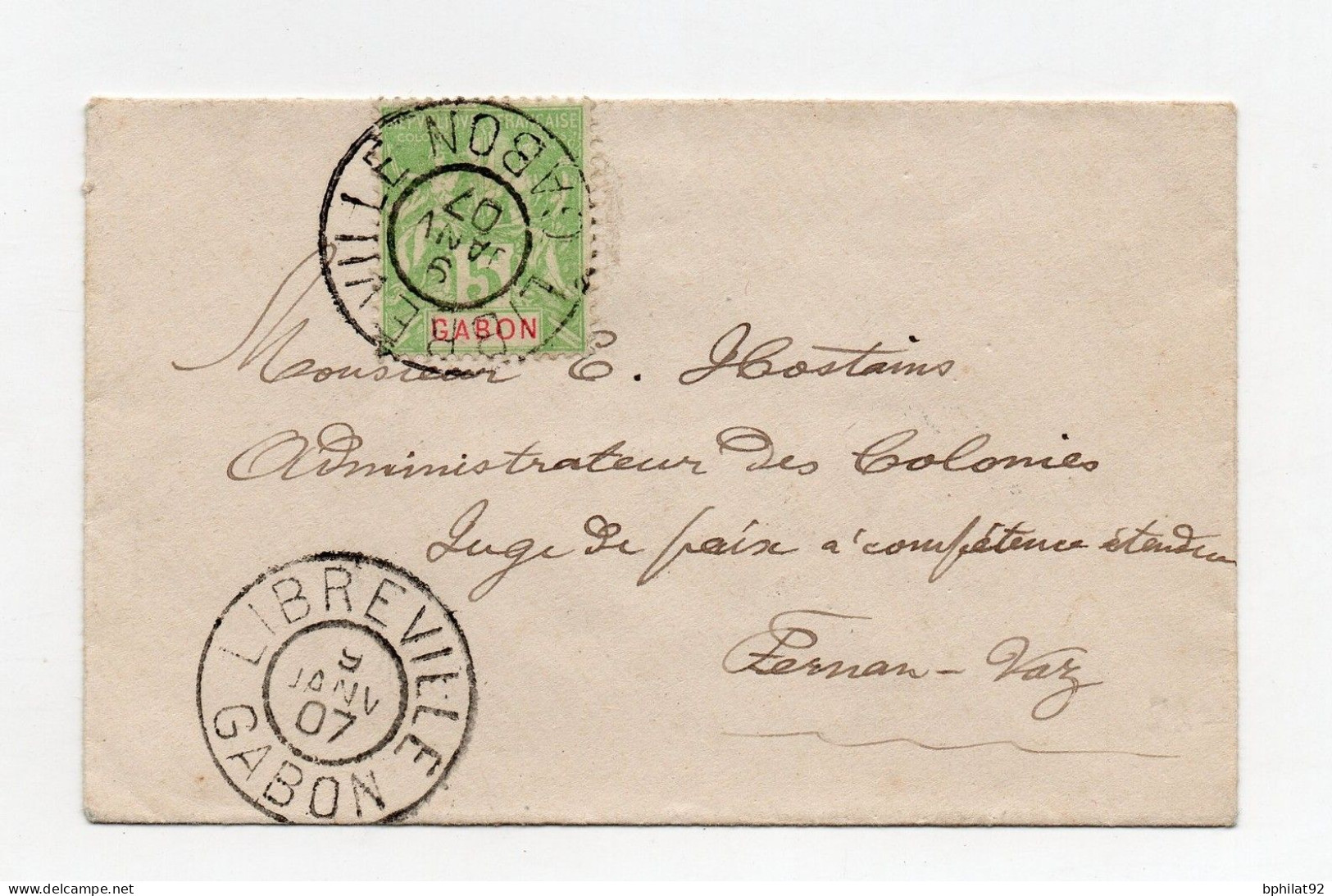 !!! GABON, LETTRE DE LIBREVILLE DE 1907 POUR FERNAN VAZ - Briefe U. Dokumente