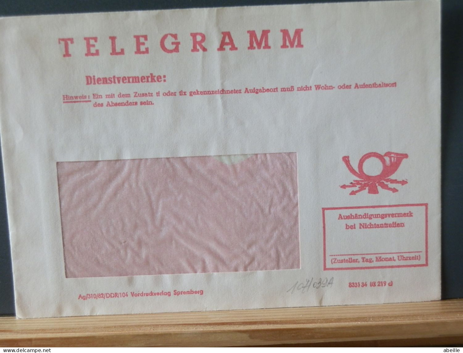 107/039A  ENVELOPPE TELEGRAMM   DDR - Cartas & Documentos