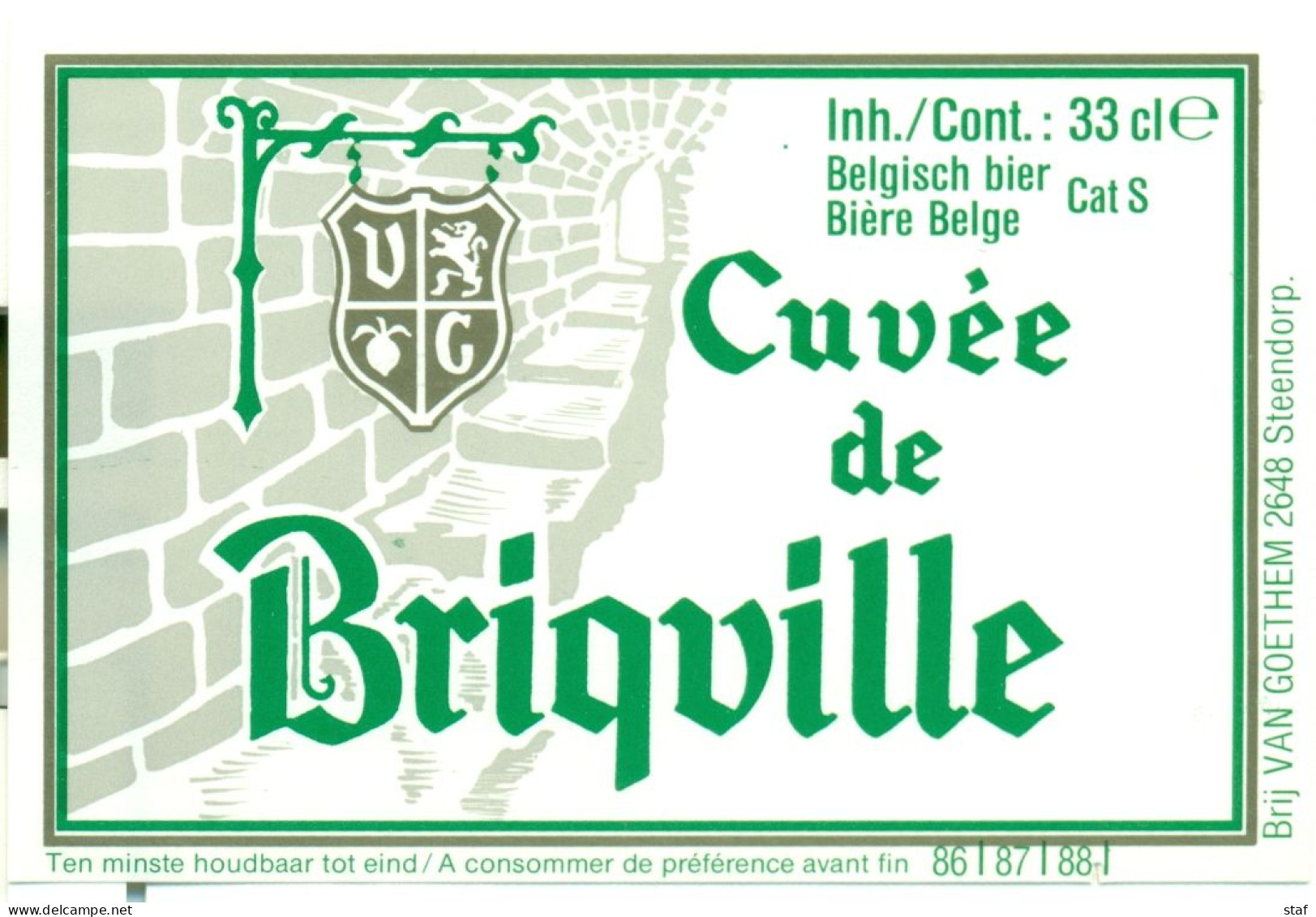 Oud Etiket Bier Cuvée De Briqville - Brouwerij / Brasserie Van Goethem Te Steendorp - Cerveza