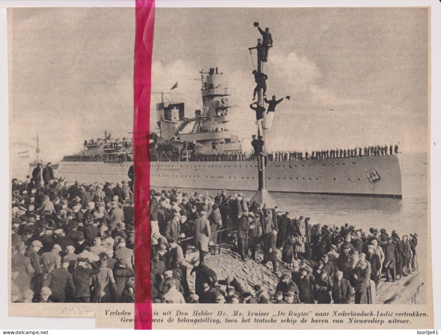 Den Helder - Vertrek Schip , Kruiser De Ruyter - Orig. Knipsel Coupure Tijdschrift Magazine - 1937 - Non Classés