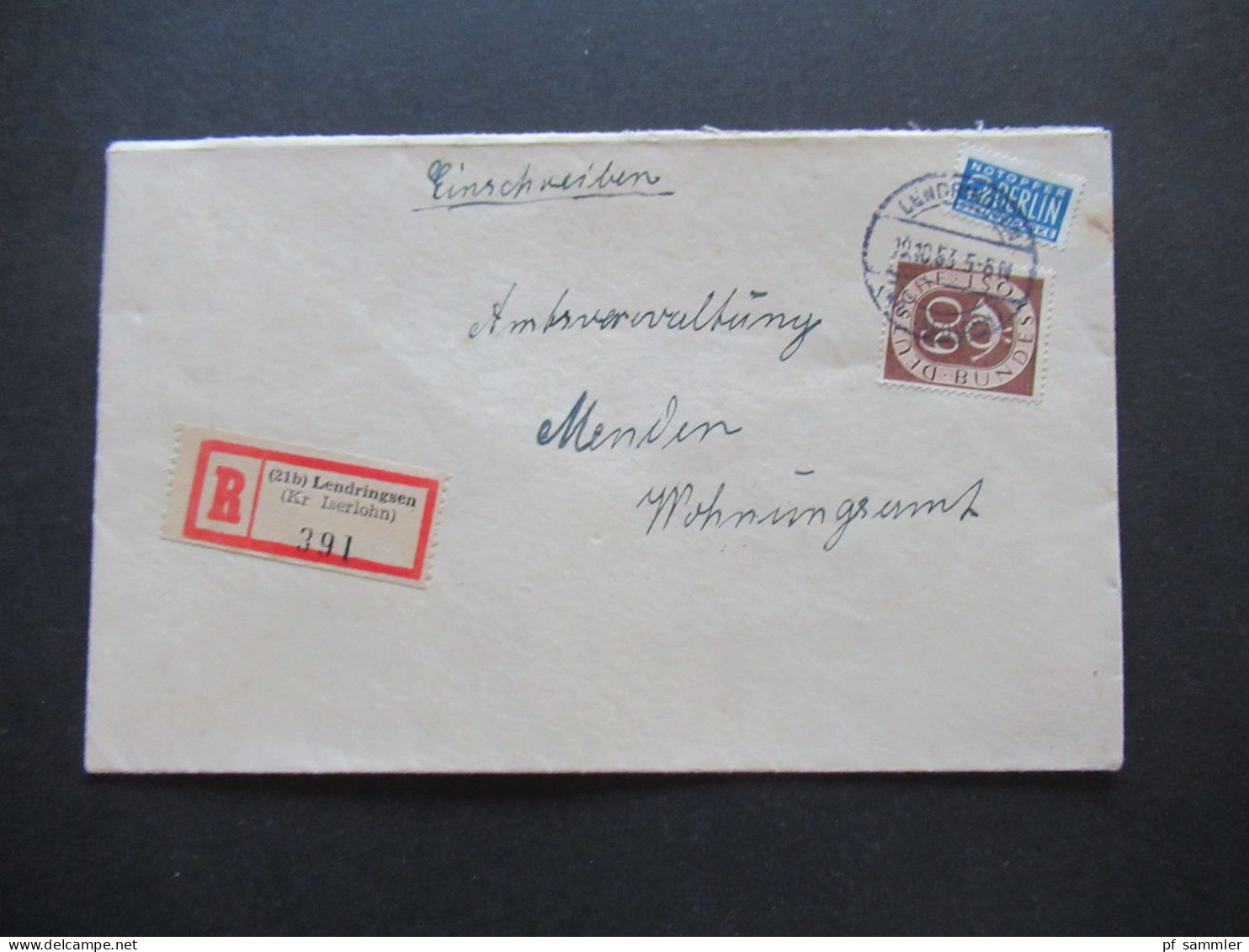 BRD 1953 Posthorn Nr.135 EF Tagesstempel Und Einschreiben Lendringsen (Kreis Iserlohn) Nach Menden Gesendet - Brieven En Documenten