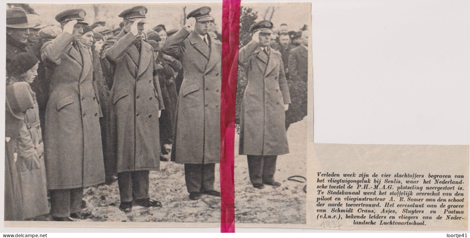 Stadskanaal - Begrafenis 4 Slachtoffers Vliegtuigongeval Te Senlis - Orig. Knipsel Coupure Tijdschrift Magazine - 1937 - Unclassified