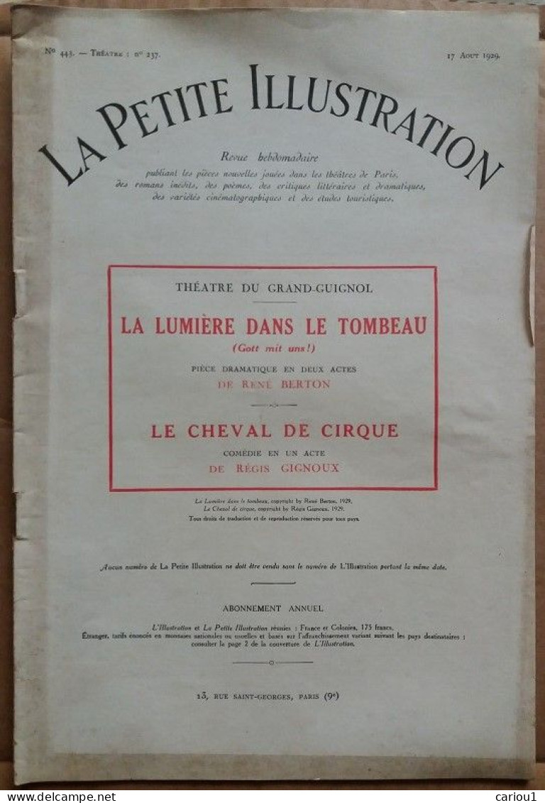 C1 Theatre Du GRAND GUIGNOL Rene BERTON Regis GINOUX 1929 Petite Illustration PORT INCLUS France - 1901-1940