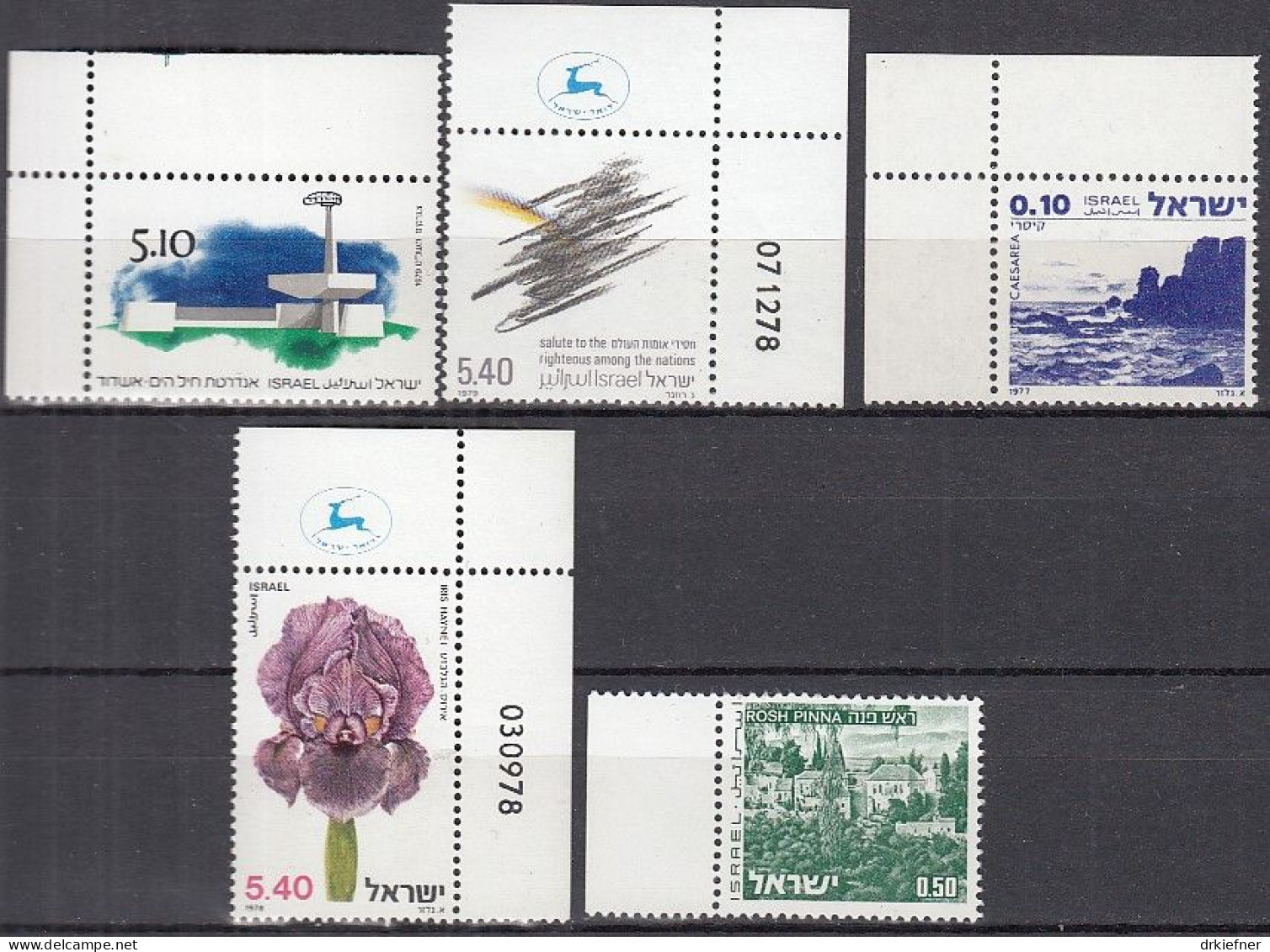 ISRAEL  5 Marken, Postfrisch **, 531, 719, 783, 790, 792, 1971/79 - Unused Stamps (without Tabs)