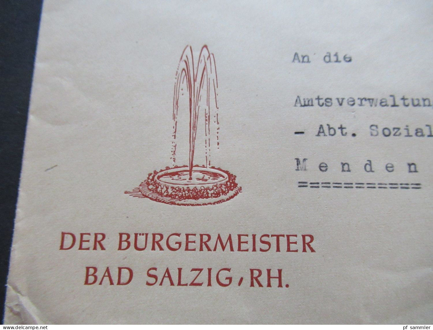 BRD 1953 Posthorn Nr.130 EF Dekorativer Umschlag Springbrunnen Der Bürgermeister Bad Salzig RH. / Ruhe Und Erholung - Lettres & Documents