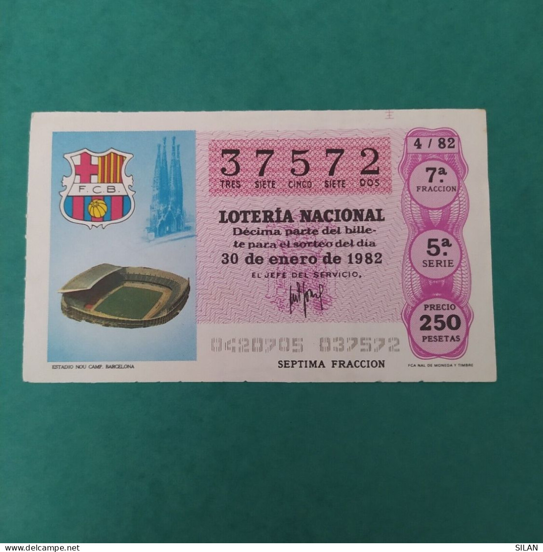 DÉCIMO DE LOTERÍA 1982 ESTADIO NOU CAMP FC BARCELONA LOTERIE 1982  Spain World Cup Lottery 1982 - Autres & Non Classés