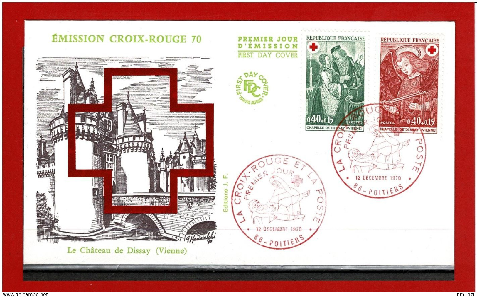 F.D.C - 1970 - N° 1661 Et 1662 - ENVELOPPE PREMIER JOUR - 12 DECEMBRE 1970 - POITIERS - CROIX ROUGE  -  COTE : 4.50 € - 1970-1979