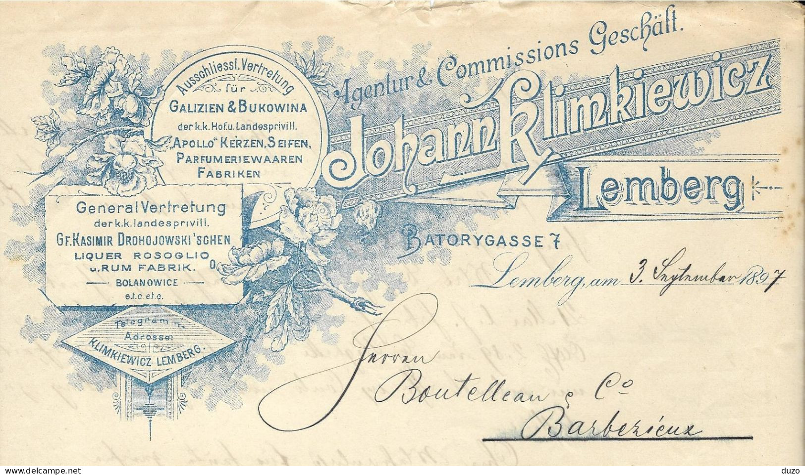 Pologne/Poland - Lemberg Entête Du 3 Septembre 1897. Liquer Rosoglio U.Rum Fabrik - Johann Klimkiewicz - Otros & Sin Clasificación