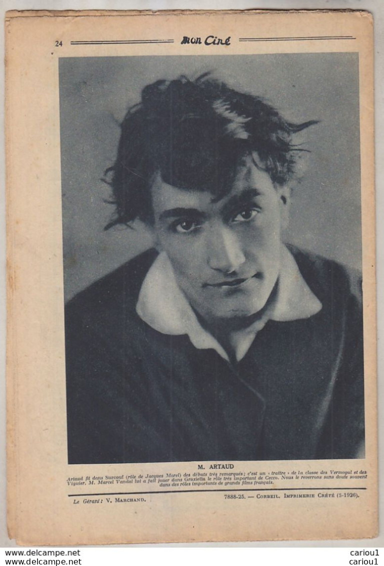 C1 Mon Cine 1926 Antonin ARTAUD Rare PORT INCLUS FRANCE - 1901-1940