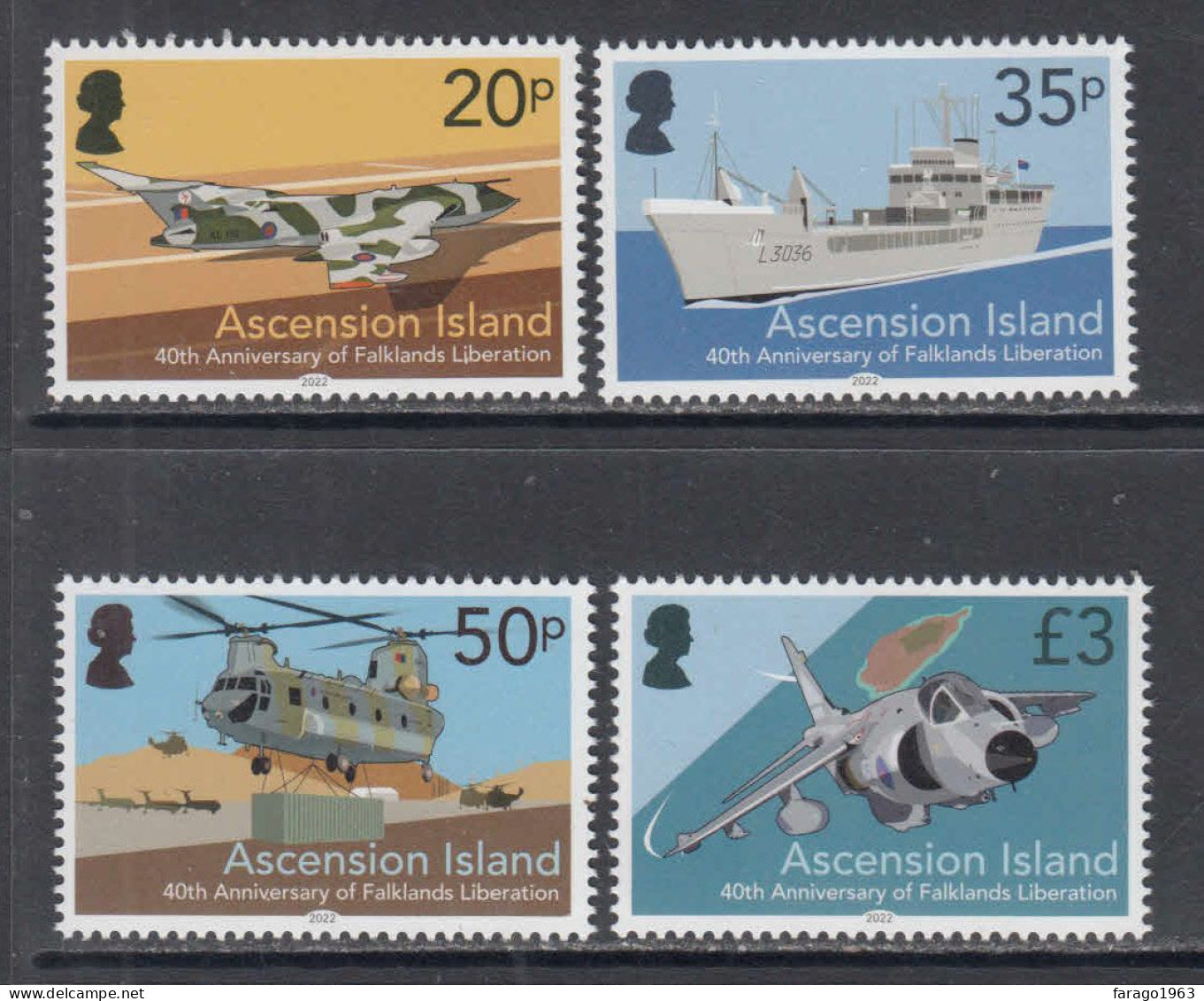 2022 Ascension Anniversary Of Falklands Liberation Aviation Navy Helicopters Complete Set Of 4 MNH @ BELOW FACE VALUE - Ascensión