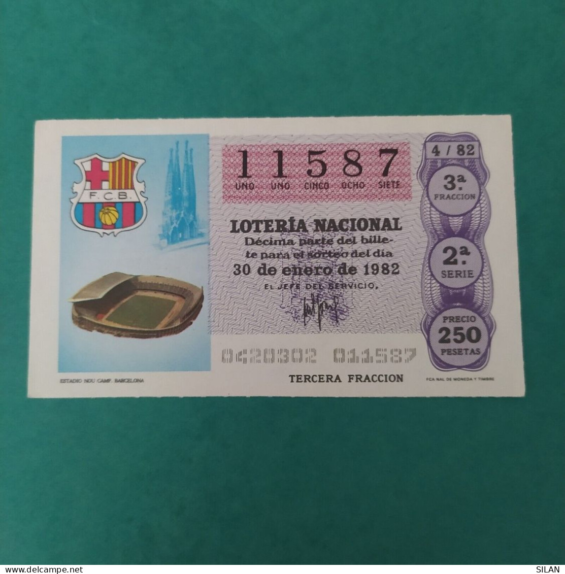 DÉCIMO DE LOTERÍA 1982 ESTADIO NOU CAMP FC BARCELONA LOTERIE 1982  Spain World Cup Lottery 1982 - Autres & Non Classés