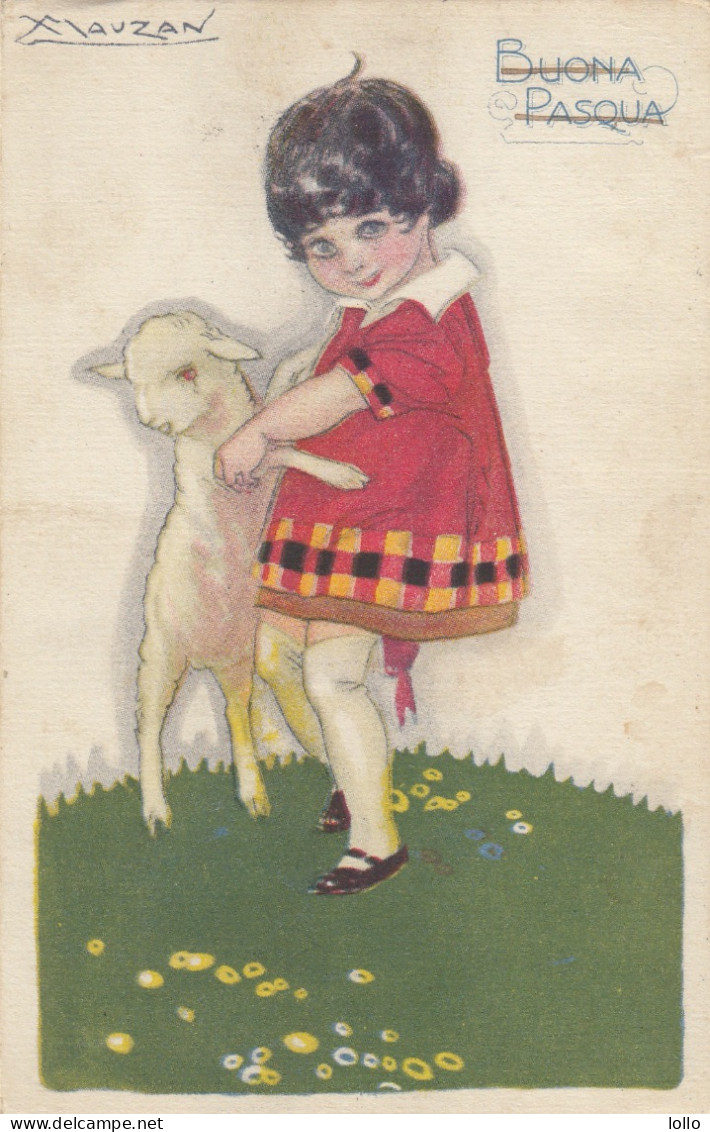 Illustratori  -  Mauzan  -  Buona Pasqua  -  Bambina Con Agnellino    -  F. Piccolo  -  Viagg  - Bella - Mauzan, L.A.