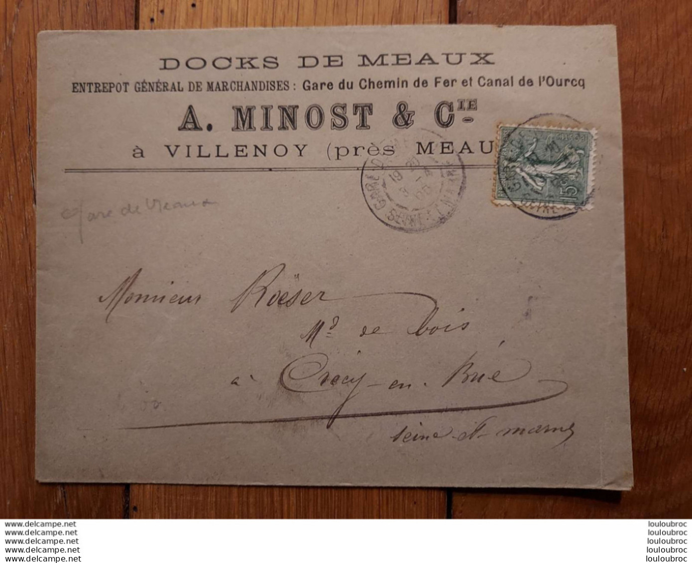 ENVELOPPE DOCKS DE MEAUX A VILLENOY A. MINOST ET CIE 1905 - 1900 – 1949