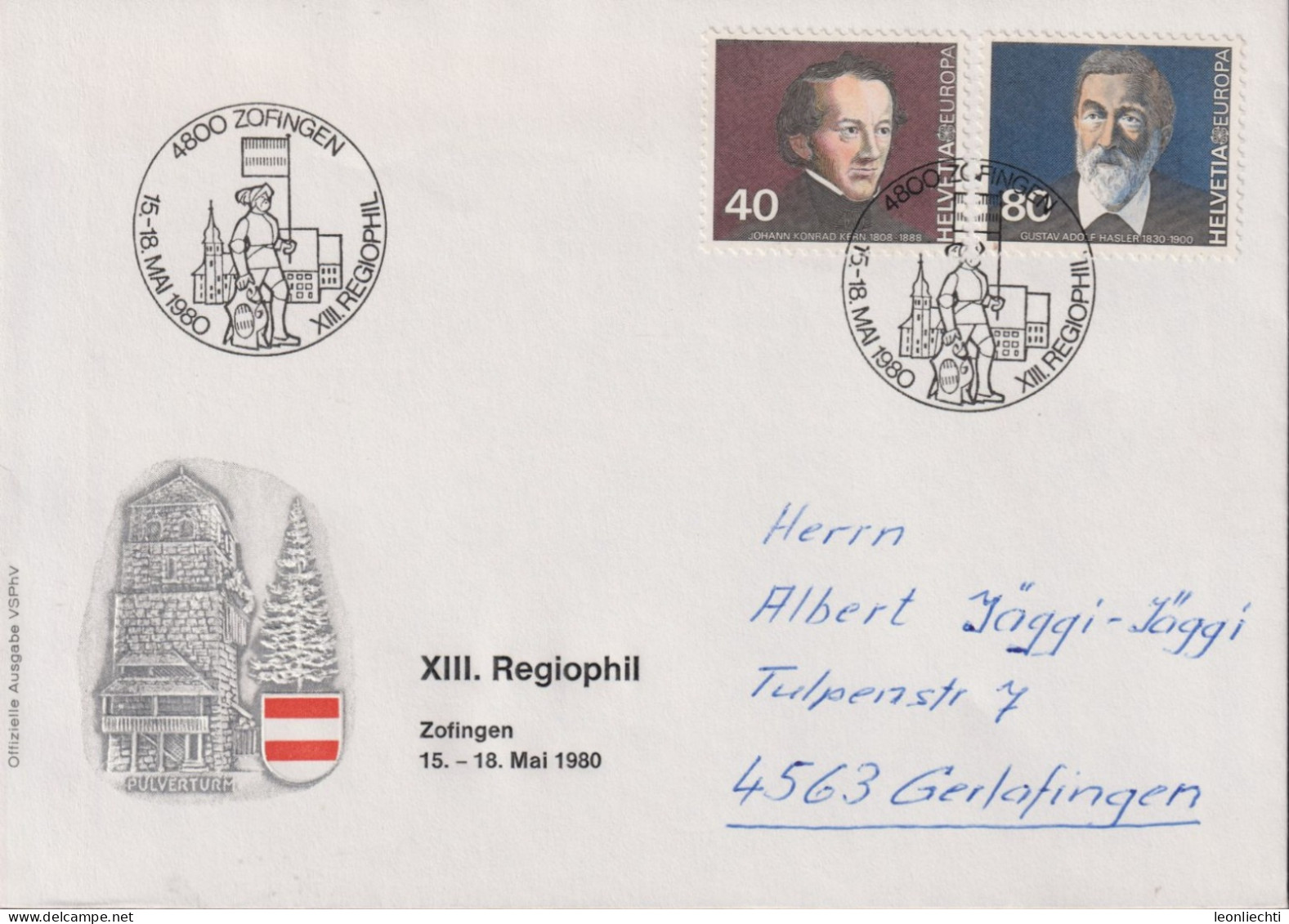 1981 Schweiz Brief Zum:CH 640+641, Mi:CH 1174+1175, Kern U. Hasler, EUROPA Stempel: Xlll. Regiophil 4800 Zofingen - Covers & Documents