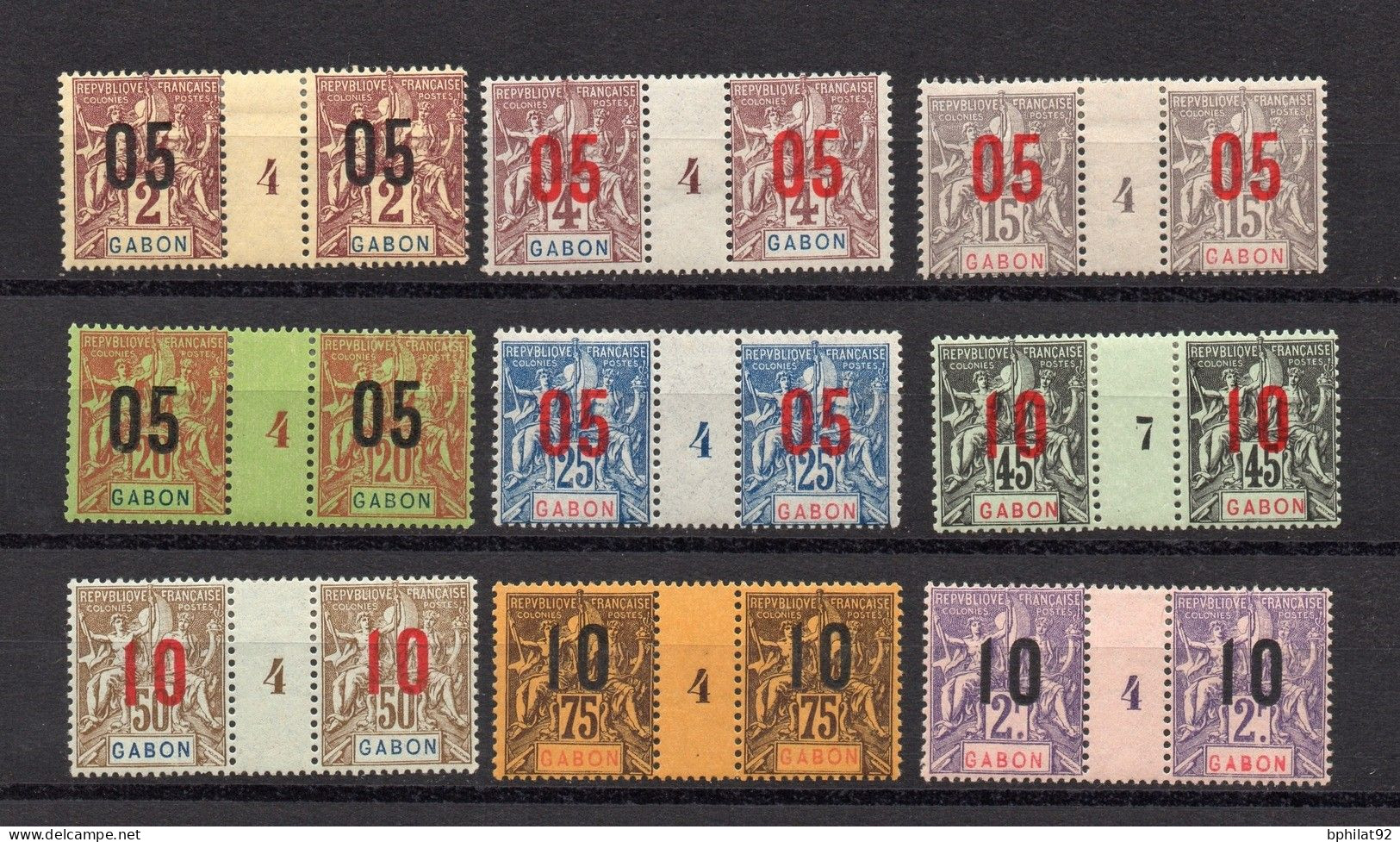 !!! GABON, N°66, 67, 68, 69, 70, 73, 74, 75, 77 EN PAIRES AVEC MILLESIMES NEUVES * - Unused Stamps