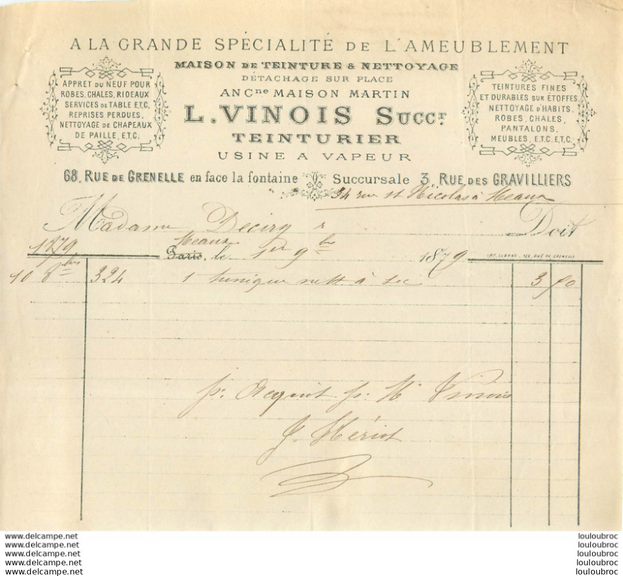 L. VINOIS TEINTURIER 34 RUE SAINT NICOLAS MEAUX 1879 - 1800 – 1899