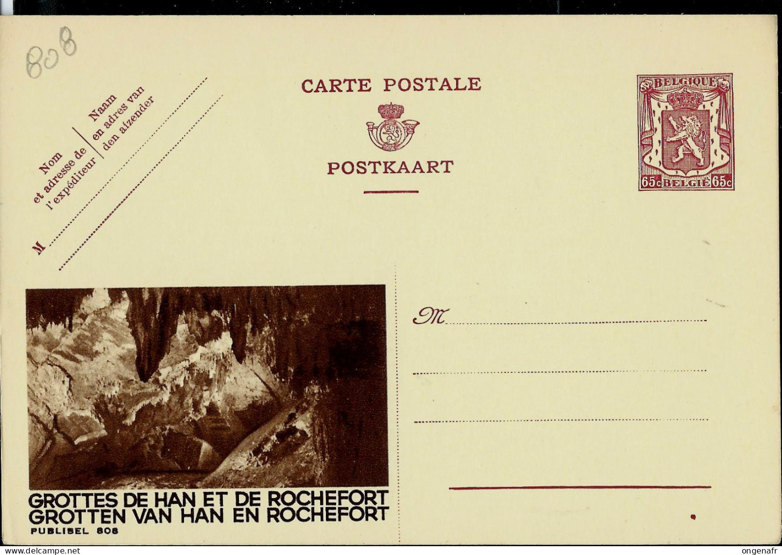 Publibel Neuve N° 808 ( Grottes De Han Et De Rochefort  - Préhistoire ) - Werbepostkarten