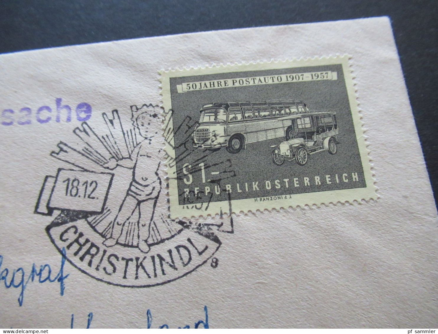 Österreich 1957 Auslands Drucksache 50 Jahre Postauto Mi.Nr.1034 EF Mit Sonderstempel Christkindl 1957 - Brieven En Documenten