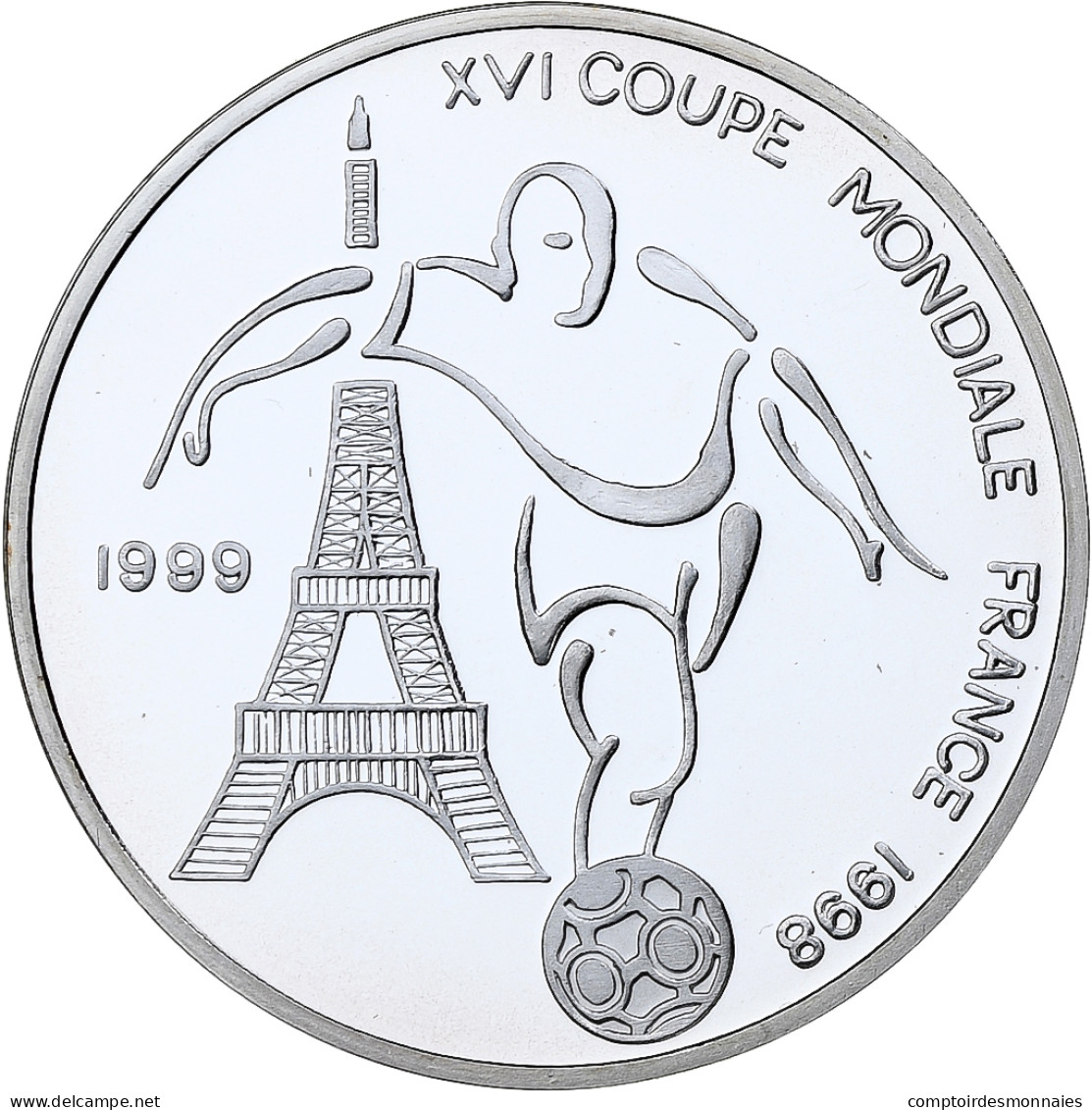Tchad, 1000 Francs, World Cup France 1998, 1999, BE, Argent, FDC - Ciad