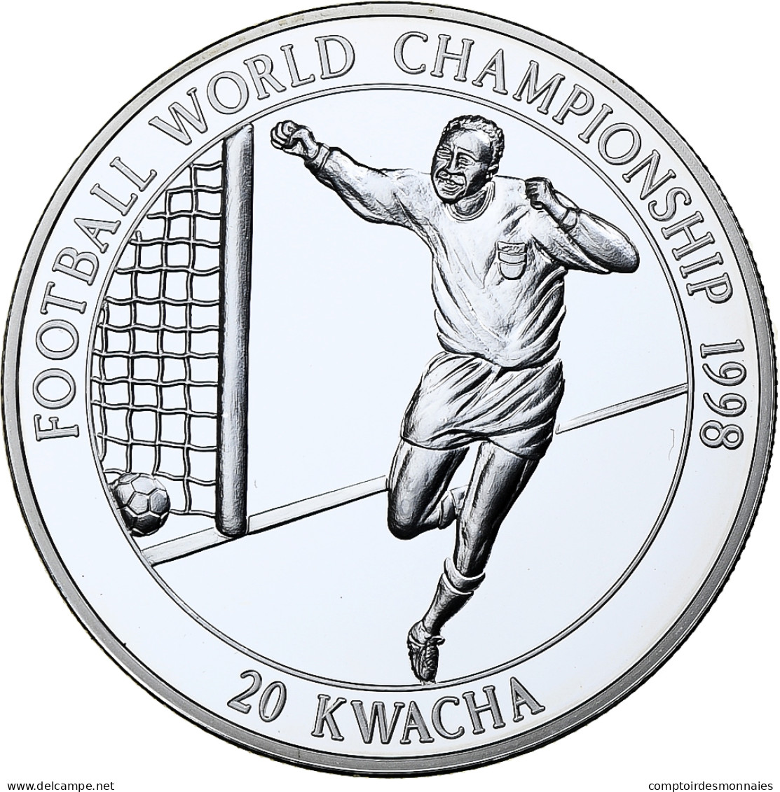 Malawi, 20 Kwacha, World Cup France 1998, 1998, BE, Argent, FDC - Malawi