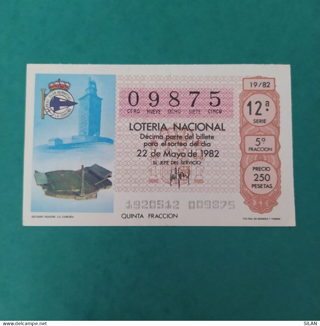 DÉCIMO DE LOTERÍA 1982 ESTADIO RIAZOR DEPORTIVO DE LA CORUÑA LOTERIE 1982  Spain World Cup Lottery 1982 - Autres & Non Classés
