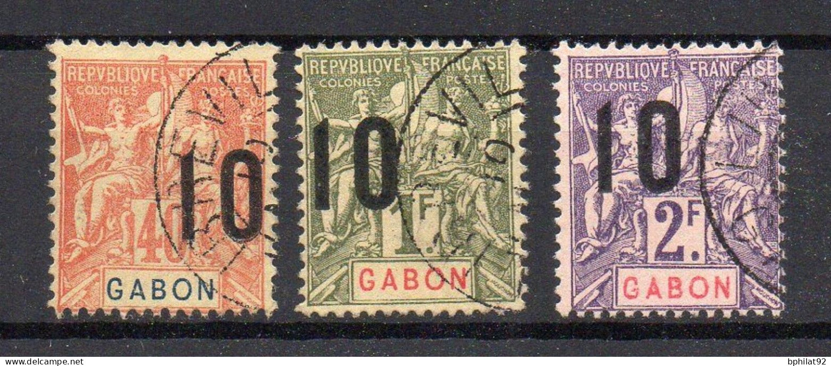 !!! GABON : 3 VALEURS OBLITÉRÉES AVEC SURCHARGE DÉPLACÉE - Used Stamps